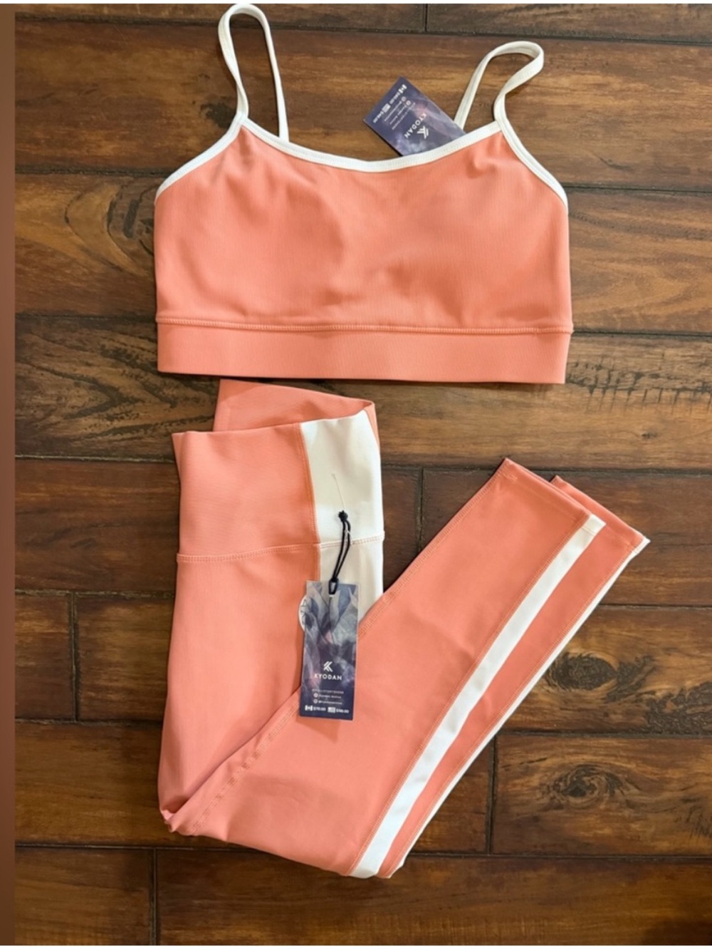 NWT Kyodan Coral Activewear Set with Ivory Trim